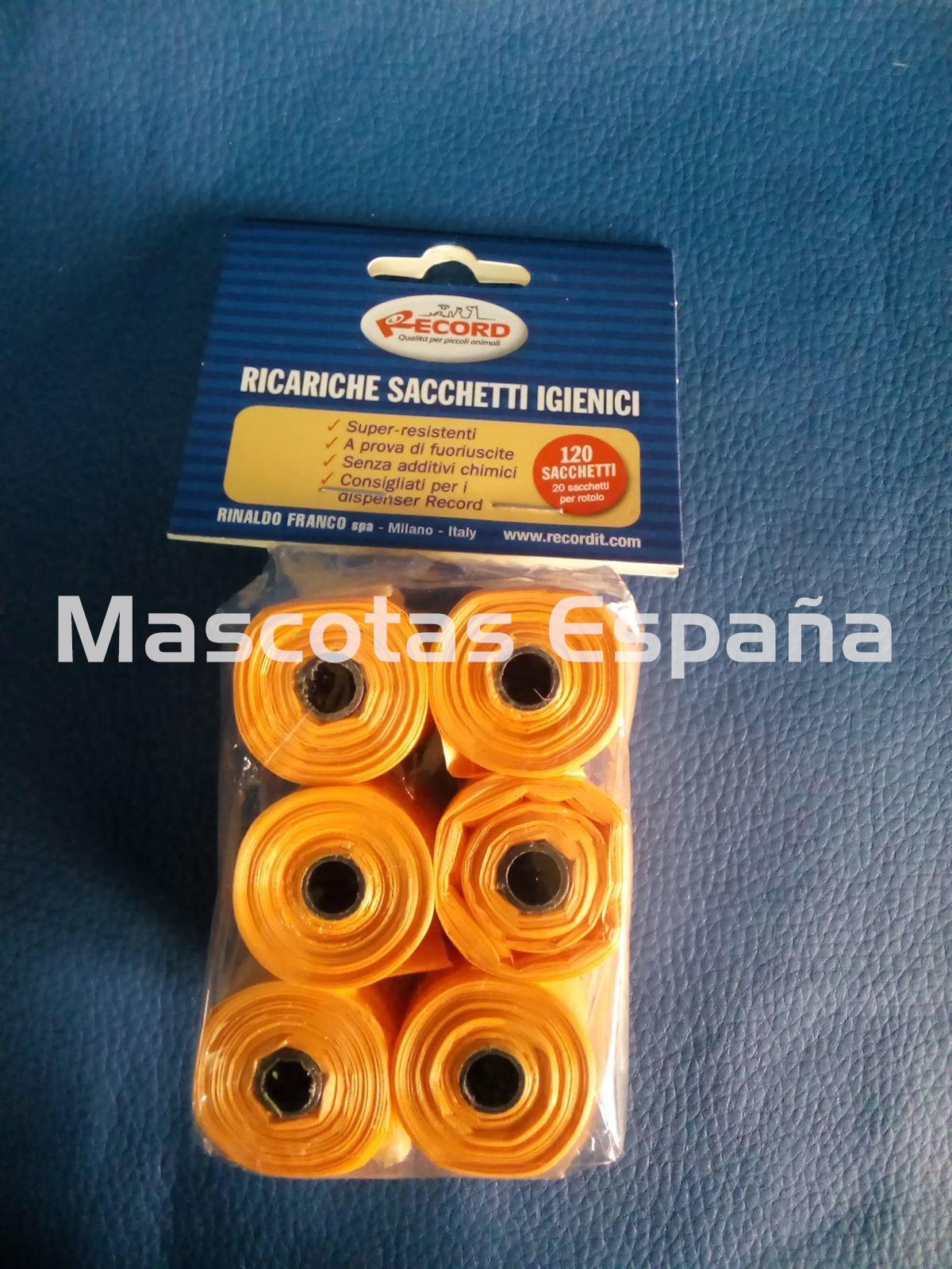 RECORD Bolsas Higiénicas Pack 6 Rollos (20 Bolsas/Rollo) NARANJA - Imagen 1